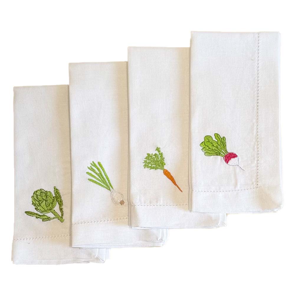 Embroidered Linen Napkins - Garden Veg