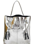 Silver Drawcord Metallic Leather Hobo Shoulder Bag Brix Bailey Ethical Leather Bag Brand