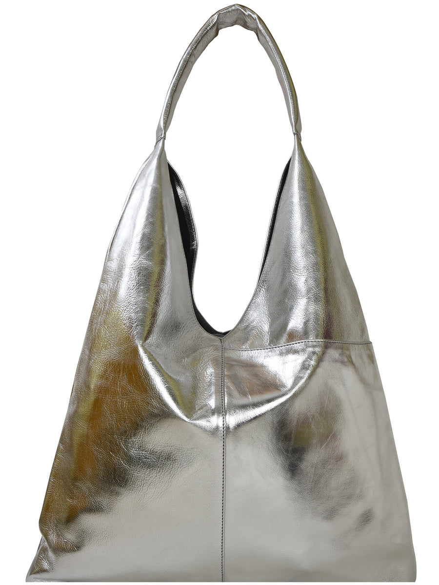 Silver Metallic Boho Leather Bag Ethical Silver Leather Brix Bailey Bag