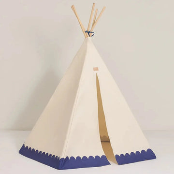 Luxury Arizona Vibes teepee for kids, premium 100% organic cotton, handcrafted play tent with pine wood sticks, stylish blue adventure tent by Ella James at brixbailey.com