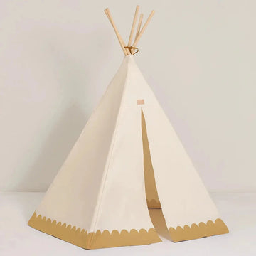 Luxury Arizona Vibes Teepee for kids, premium handcrafted organic cotton play tent with pine wood sticks, stylish ochre adventure space by Ella James at brixbailey.com