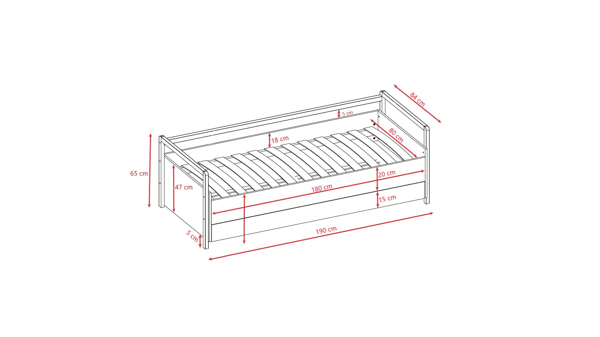 Daybed with Storage Drawers in Oak and White