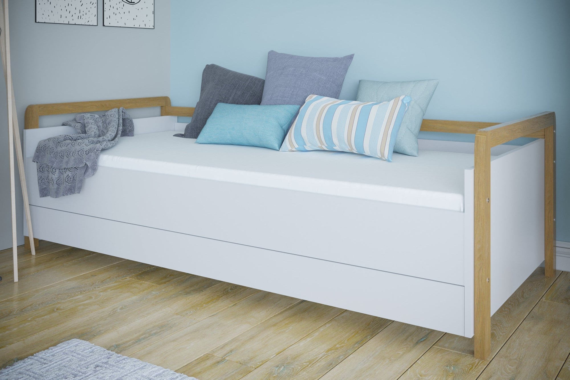 Daybed with Storage Drawers in Oak and White
