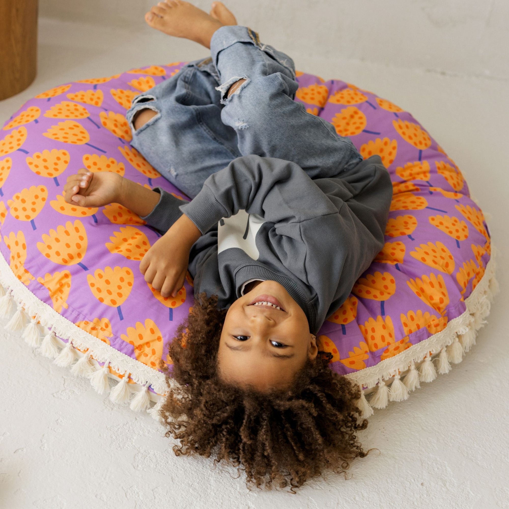 MINICAMP Large Kids Floor Cushion in Vibrant Tulip Pattern
