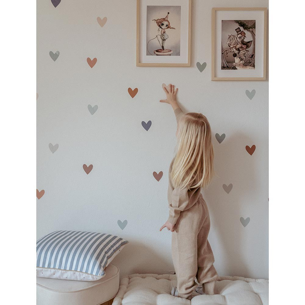Heart Wall Stickers in Cappuccino and Blue