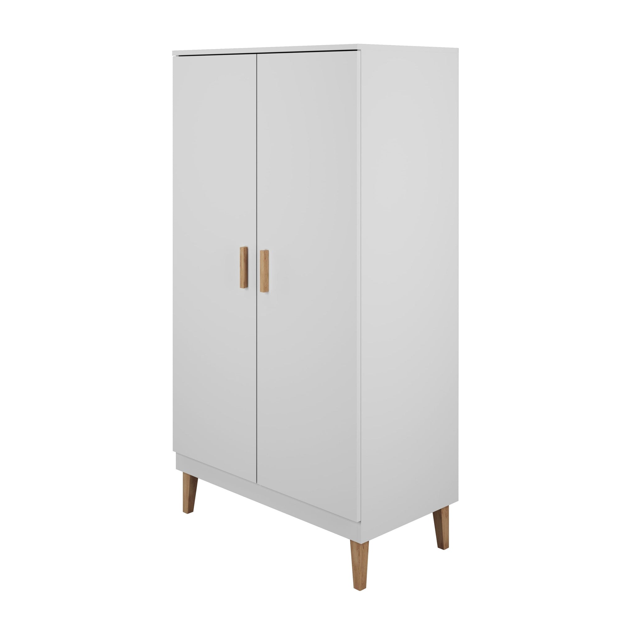 White Two Door Wardrobe with Oak Legs