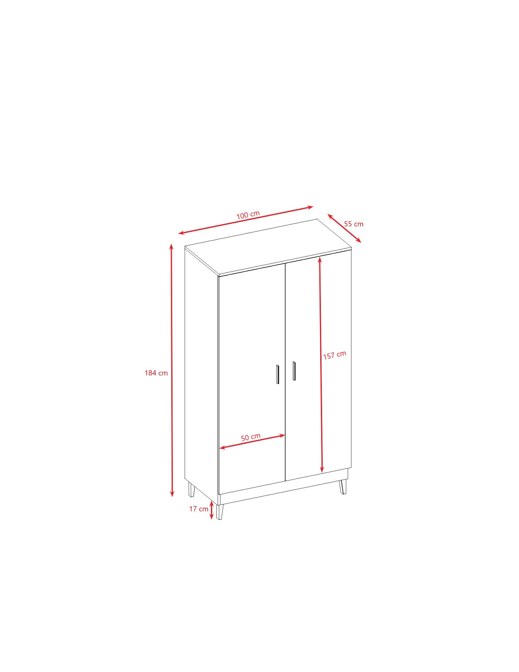 White Two Door Wardrobe with Oak Legs