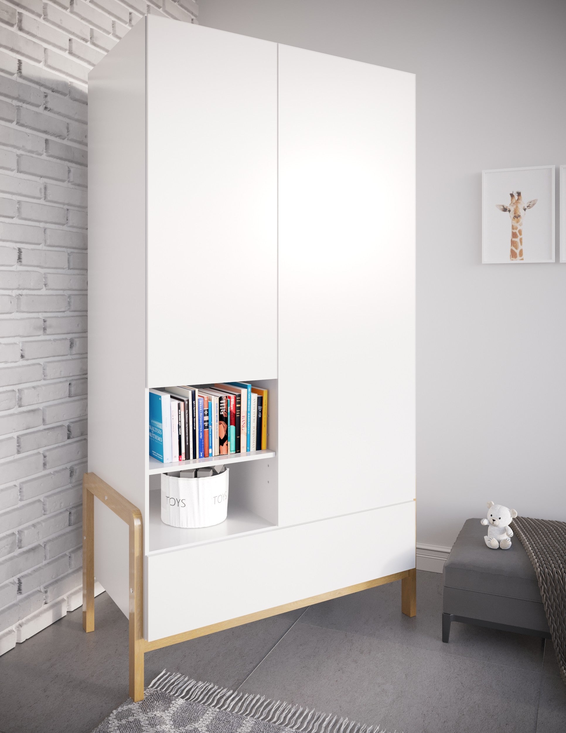 Two Door Wardrobe with Smart Storage and Oak Legs