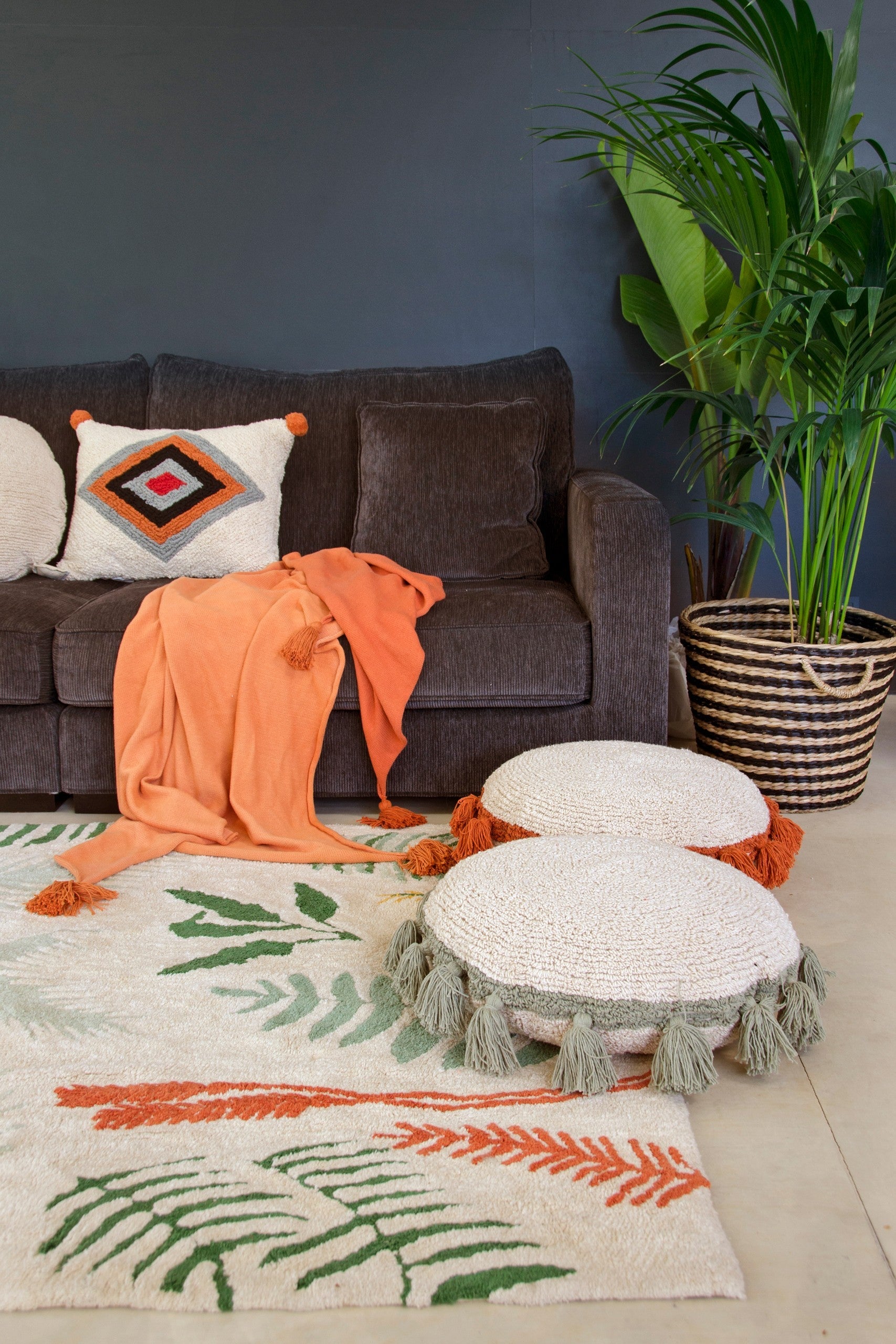 Washable Botanic Plants Cotton Rug 140 x 200 cm