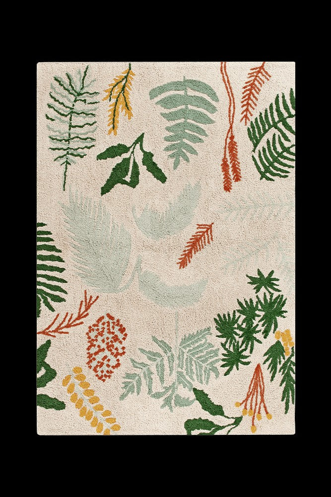 Washable Botanic Plants Cotton Rug 140 x 200 cm
