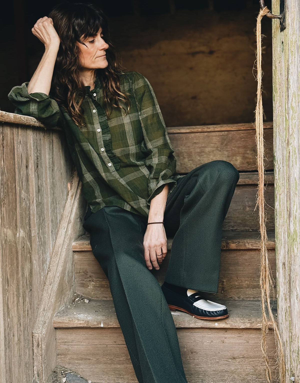 lina blouse | olive check