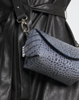 Handmade Grey and Blue Leather Shoulder Bag