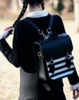 Handmade Leather City Backpack - Gothic Striped White & Black