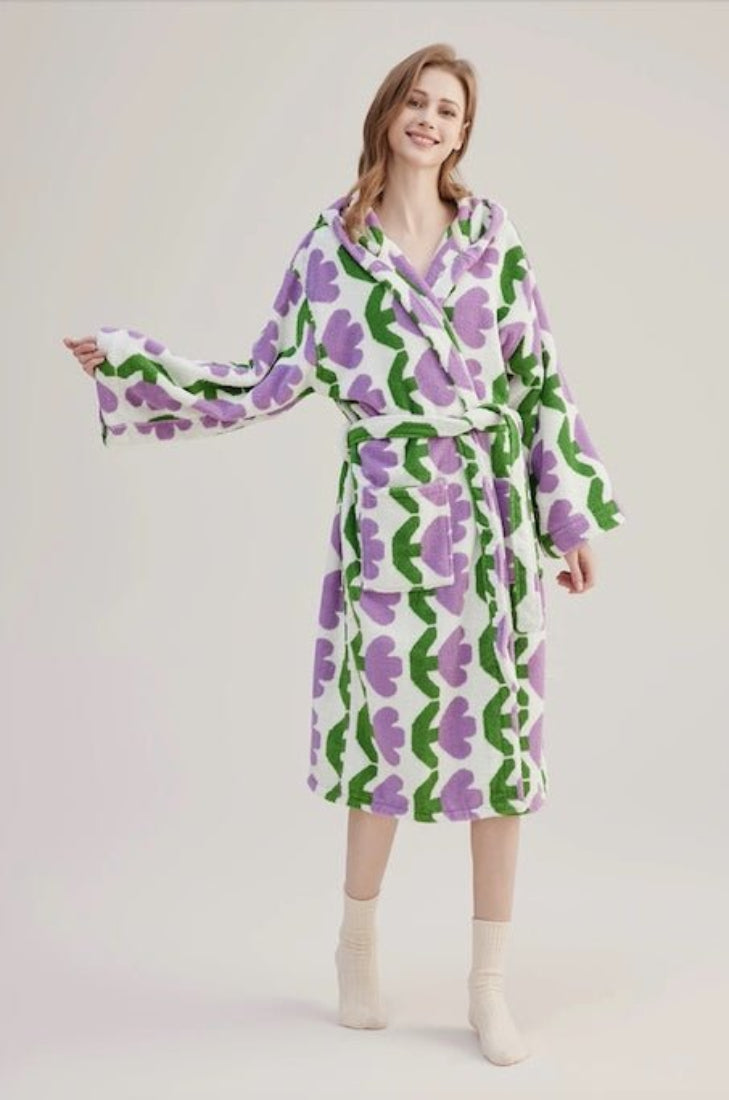 Whimsical Tulip Hooded Bath Robe - 100% Organic Long-stapled Cotton-2
