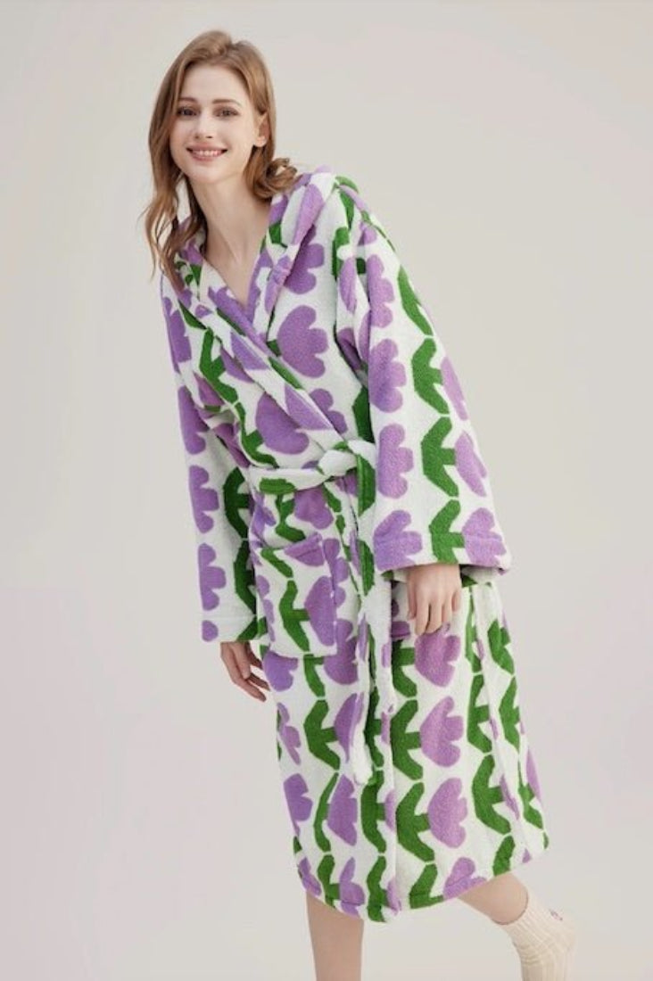 Whimsical Tulip Hooded Bath Robe - 100% Organic Long-stapled Cotton-4