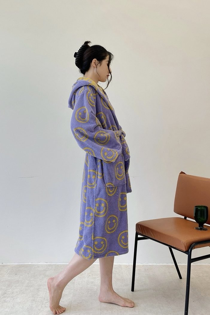Whimsy Funky Smiley Face Hooded Robe - Soft 100% Organic Long-stapled Cotton-2
