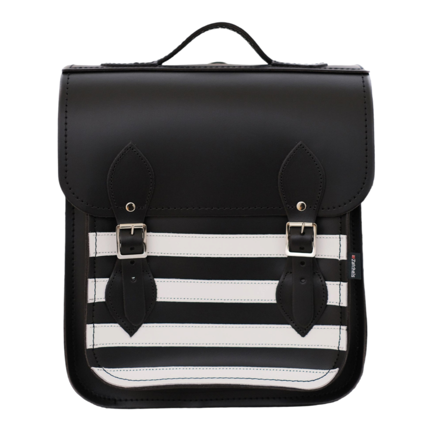Handmade Leather City Backpack - Gothic Striped White &amp; Black