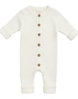 White Ribbed Cotton Baby Romper with Button Front
