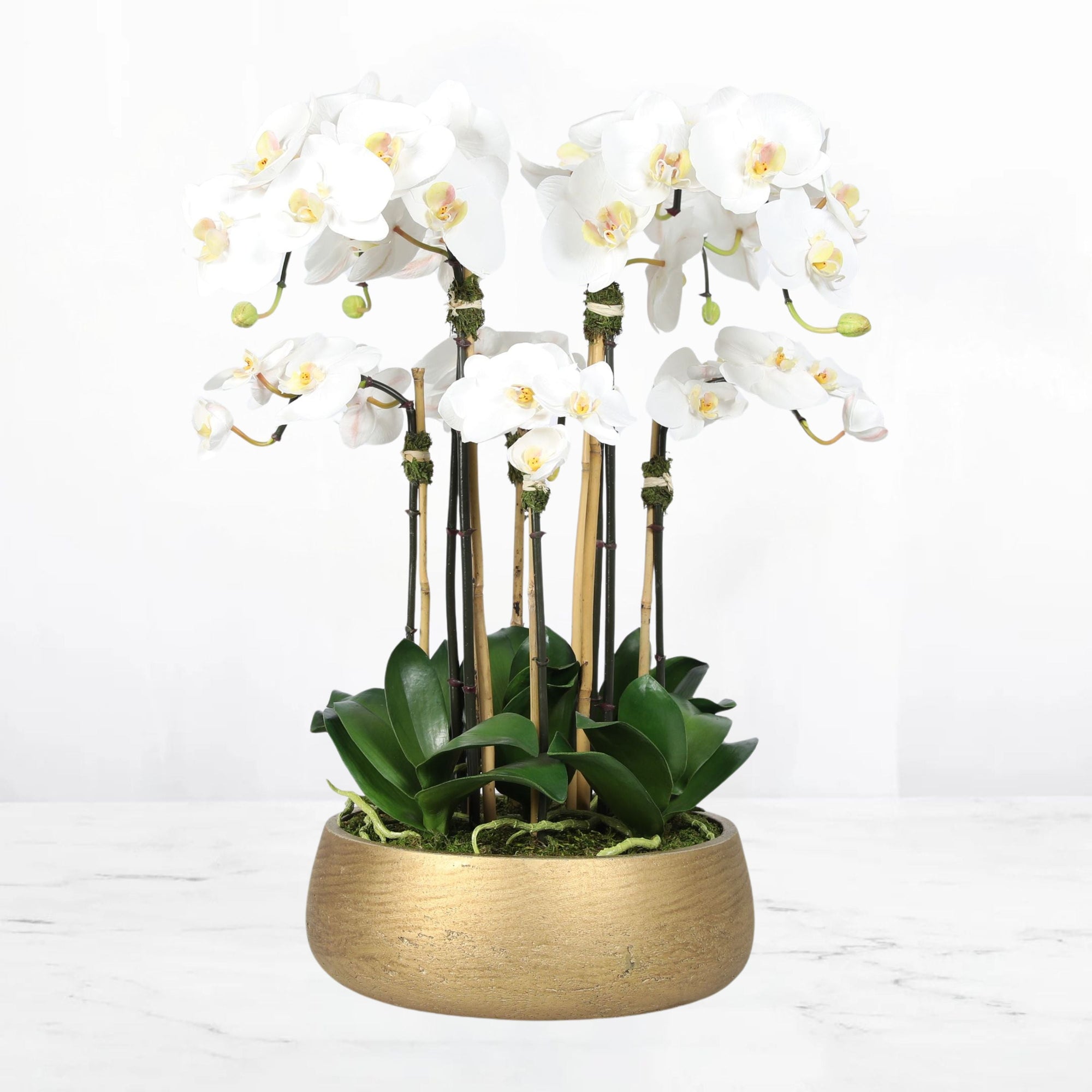 Faux Orchid Arrangement in Matte Gold Planter