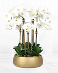 Faux Orchid Arrangement in Matte Gold Planter