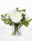 Faux Peony Arrangement In Glass Vase - 10"