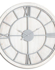 Large Whitewashed Wood Silver Square Skeleton Wall Clock