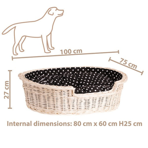 Whitewashed Wicker Dog Bed with Soft Cushion
