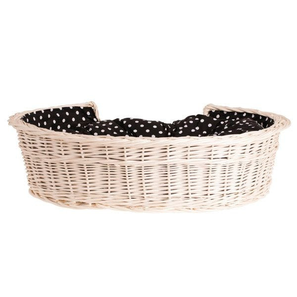 Whitewashed Wicker Dog Bed with Soft Cushion