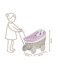 Whitewashed Wicker Doll Pram with Pink Bedding