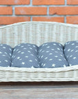Cozy Whitewashed Wicker Pet Bed with Cushion