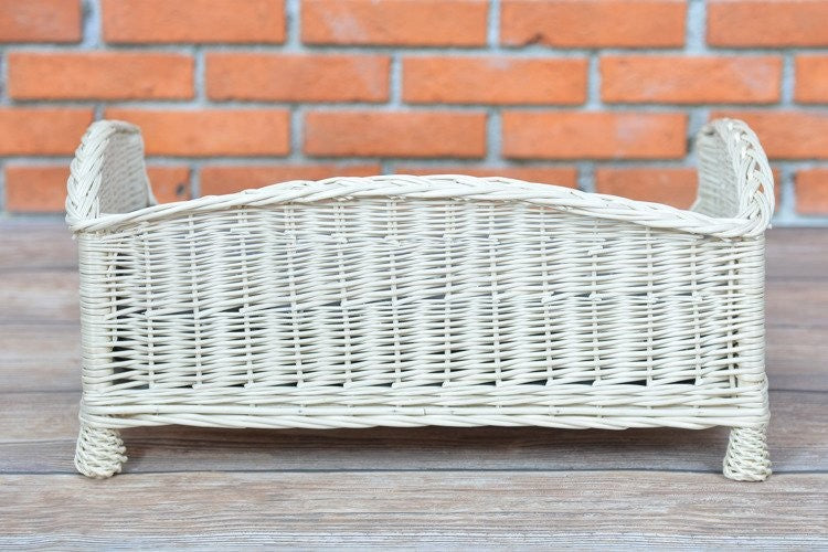 Cozy Whitewashed Wicker Pet Bed with Cushion