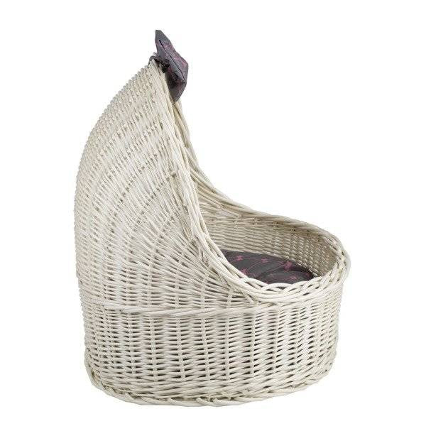 Cozy Whitewashed Wicker Pet House With Soft Cushion