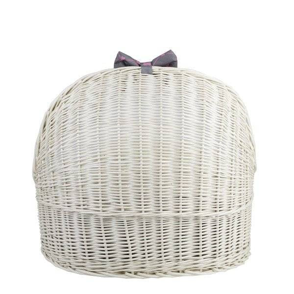 Cozy Whitewashed Wicker Pet House With Soft Cushion