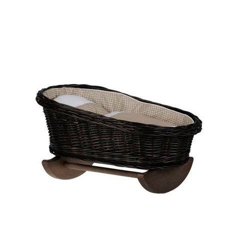 Wicker Rocking Cradle with Beige Gingham Bedding