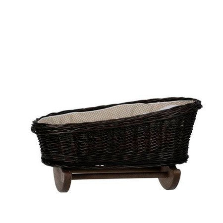 Wicker Rocking Cradle with Beige Gingham Bedding