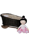 Wicker Rocking Cradle with Beige Gingham Bedding