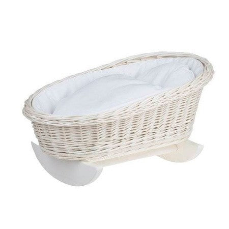 Light Wicker Rocking Cradle with White Bedding