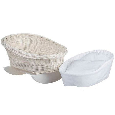 Light Wicker Rocking Cradle with White Bedding
