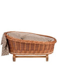 Natural Wicker Rocking Cradle with Beige Bedding