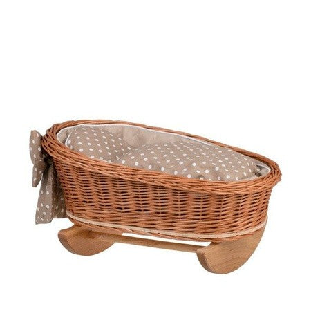 Natural Wicker Rocking Cradle with Beige Bedding