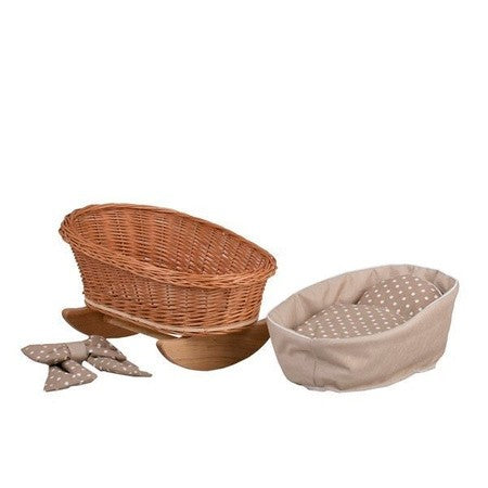Natural Wicker Rocking Cradle with Beige Bedding