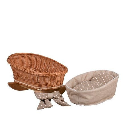 Natural Wicker Rocking Cradle with Beige Bedding