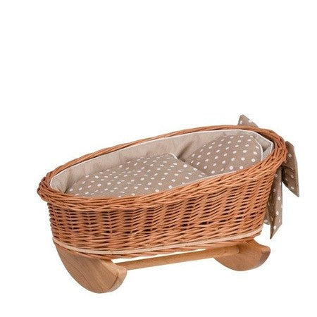 Natural Wicker Rocking Cradle with Beige Bedding