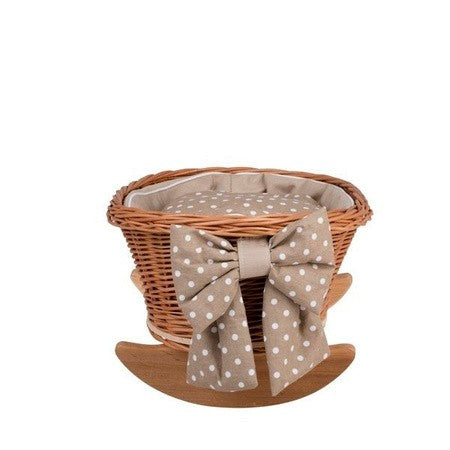 Natural Wicker Rocking Cradle with Beige Bedding