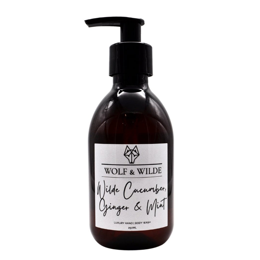 Luxury Wilde Cucumber Ginger Mint 2 in 1 Liquid Soap, Hand Body Wash, Green Floral Musk Fragrance, Vegan Cruelty-Free, 250ML by Wolf & Wilde at brixbailey.com