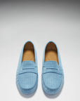 Women's Penny Driving Loafers, blue embossed suede