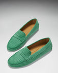 Women's Penny Driving Loafers, emerald embossed suede