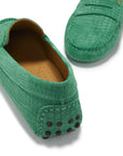 Women's Penny Driving Loafers, emerald embossed suede