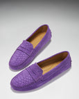 Women's Penny Driving Loafers, purple embossed suede