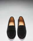 Women's Penny Loafers Leather Sole, black suede